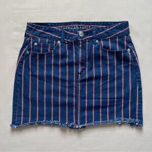 American Eagle Patriotic High Rise Raw Hem Mini Denim Skirt Size 6 Long